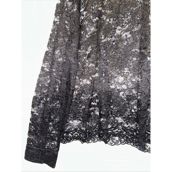 Ann Taylor LOFT Black Lace Petite Large Button-Up Shirt Fairy Grunge Goth Trendy - Picture 12 of 12